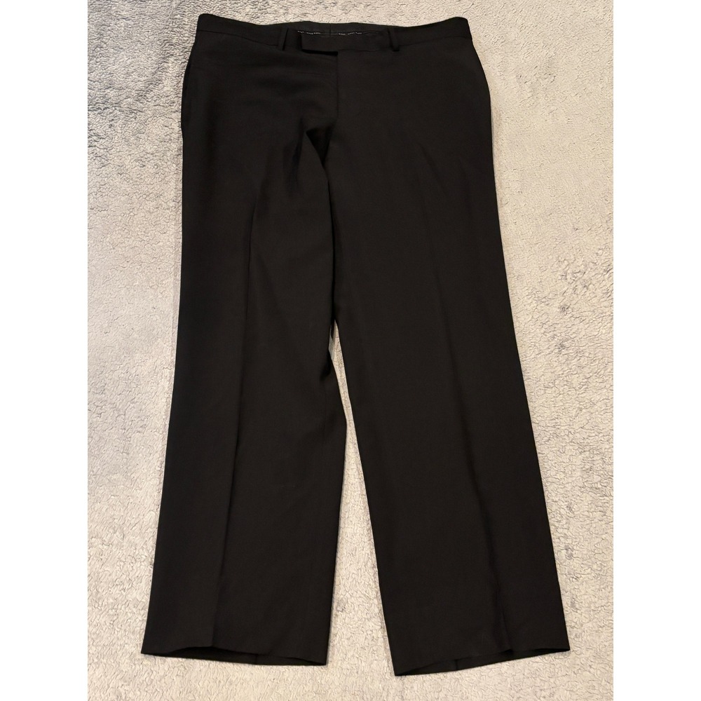 Hugo Boss Black Virgin Wool Dress Pants Mens 36x30 Straight Leg Flat Front USA